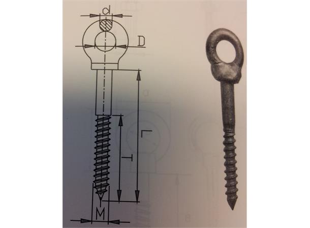 Øyebolt m/tregj. fast 10x75mm